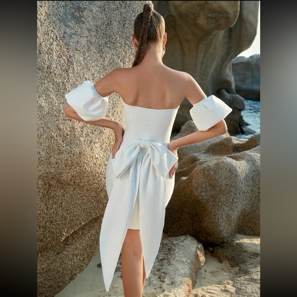 SHEIN ADYCE White Big Bow Cocktail Party Dress With Puff Sleeve Size S (4) - Picture 2 of 5